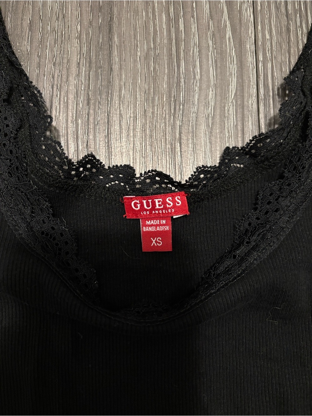 GUESS Square Neck Black Lace Trim Short Sleeve Top - Picture 3 of 4